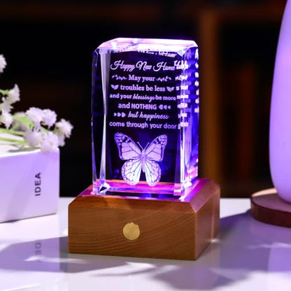 House Warming Gifts New Home Gift Ideas Crystal with LED Wood Base - color: House Warming Gifts