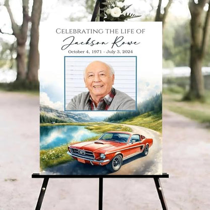 Classic Car Sportscar Funeral Welcome Sign, Celebration of Life Welcome Sign, in Loving Memory Sign, Celebration of Life Funeral Sign, Celebration of Life Sign, Memorial Sign with Photo #ghg12 - color: Version #15