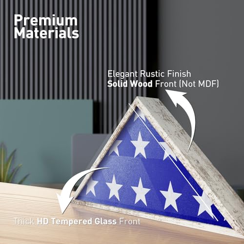 ASmileIndeep Flag Display Case - 5' x 9.5' Funeral & Military Flag Shadow Box with HD Tempered Glass and Wall Mount, Folded Triangle Flag Holder Frame for Veterans, Whitewashed - size: For 5' x 9.5' Flag-Whitewashed