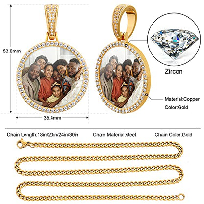 YIMERAIRE Customized Picture Necklace Personalized Circle Chain - color: 01 Circle Pendant(Gold)+Cuban Chain 0171