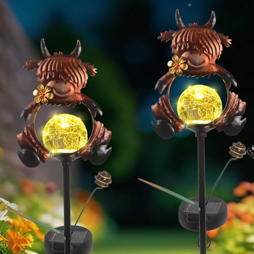 2 Pack Solar Highland Cow Garden Stake Lights for Outside Waterproof - color: Brown-2 Pack