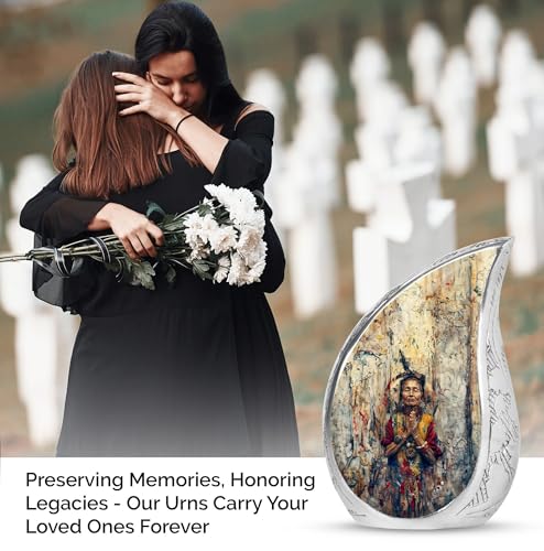 Native American Urns for Human Ashes Adult Male & Female, Large Funeral Cremation Urn for Human Ashes Adult Women, Memorial Ashes 10 Inch - size: Large