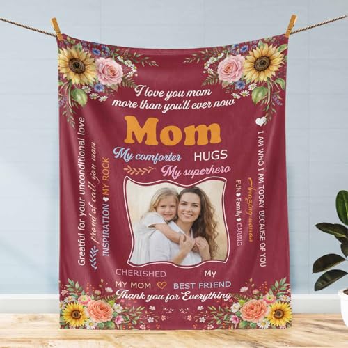 Personalized Blanket with Photos and Text, Custom Photo Blanket for Mom Grandma, Soft Flannel Throw Blankets for Mother’s Day, Customized Picture Gifts for Women, Nana, Wife Mother 01 - color: Mother 01