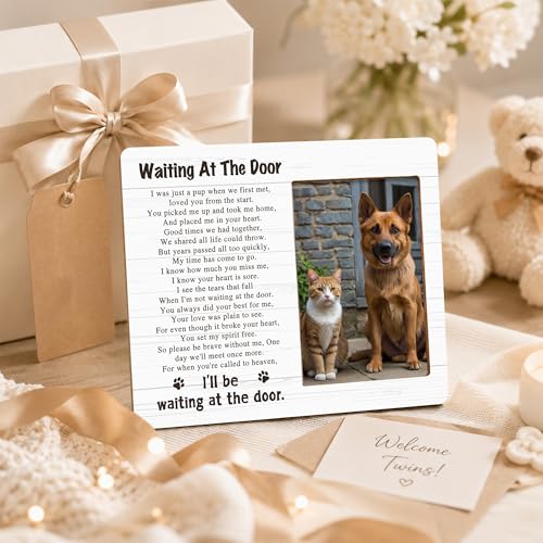 Pet Dog Cat Memorial Photo Frame - Waiting At The Door Dogs Wooden Tabletop Picture Frame - Sympathy Memorial Gifts For Loss Of Dog Cat Owner - In Loving Memory Minimalist Frames Favors -06 - style: Minimalist 1