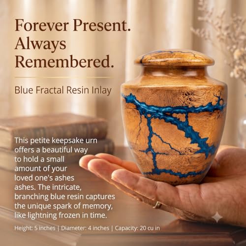 Wooden Handcrafted Urn (Small Keepsake (20 lbs)) in Capacity. Decorative urn for Ashes Blue Raising Urn for Man and Women Burial and Funeral Urn Handcrafted Unique Fractal Burning Design - size: Small keepsake (20 lbs)