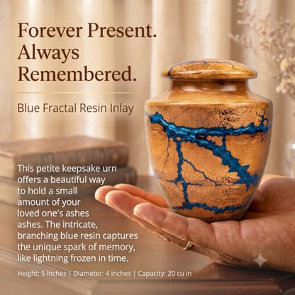 Wooden Handcrafted Urn (Small Keepsake (20 lbs)) in Capacity. Decorative urn for Ashes Blue Raising Urn for Man and Women Burial and Funeral Urn Handcrafted Unique Fractal Burning Design - size: Small keepsake (20 lbs)