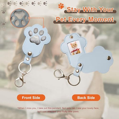 Pet Memorial Keychain Dog Paw Keepsake Photo Holder - color: 3pack Blue