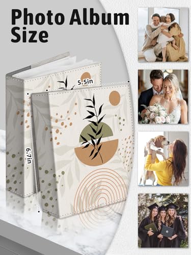 Photo Album 4x6, 56 Pocket Small Picture Book Abstract Leaves Sun | Mini Cute, Postcard Vacation Travel Wedding Graduation, PU Leather Family Grandma Child Mom Gift, Personalized Large Capacity - color: Abstract Leaves Sun