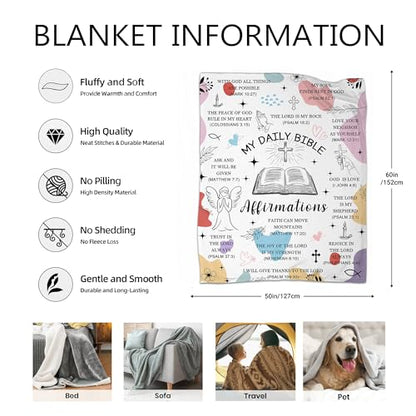 Christian Gifts for Women, Religious Blanket Gifts, Bible Verse Blanket for Women, Soft Flannel Throw Blankets 60"x50" - color: My Daily Bible Affirmation