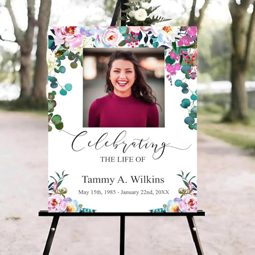 Floral Funeral Welcome Sign, Celebration of Life Welcome Sign, in Loving Memory Sign, Celebration of Life, Celebration of Life Sign, Memorial Sign with Photo *2 - color: Version #26