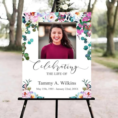 Floral Funeral Welcome Sign, Celebration of Life Welcome Sign, in Loving Memory Sign, Celebration of Life, Celebration of Life Sign, Memorial Sign with Photo *2 - color: Version #26