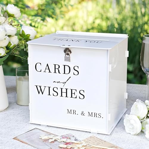 White Acrylic Card Box with Slot & Lock, DIY Large Wedding Card Boxes for Reception, Elegant Money Envelop Card Box for Party Wedding Birthday Baby Shower Graduation Table Decor - style: Acylic