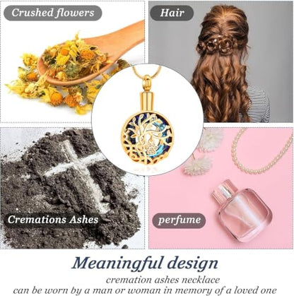 zeqingjw Pet Cremation Jewelry Tree of Life Urn Necklace for Ashes for Dog/Cat Funeral Ashes Keepsake Paw Print Urn Pendant Memorial Jewellery - color: Gold-Blue
