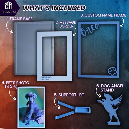 Dog Memorial Picture Frame with Angel Dog Holder, 4x6 Frames for Pet Memorial Pictures, Pet Sympathy, Gifts for Dogs that Passed, Pet Remembrance, Condolence Gift, Rainbow Bridge Gift for Puppy, Chihuahua, Bulldog, Labrador, German Shepherd, Poodle Dachsh