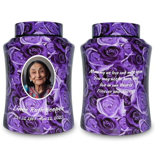 Custom Purple Cremation Urns for Human Ashes Adult Female with Photo - color: Purple - Flower Resting Place, size: Custom