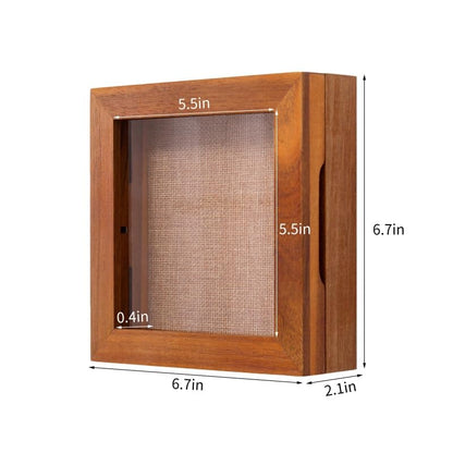 6x6 Small Shadow Box Frame, Acacia Wood Keepsake Display Case, Brown | Solid acacia wood, clear acrylic front, linen pin board, mini display case for photos, pins, coins, flowers and keepsakes - size: 6x6