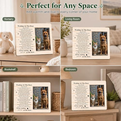 Pet Dog Cat Memorial Photo Frame - Waiting At The Door Dogs Wooden Tabletop Picture Frame - Sympathy Memorial Gifts For Loss Of Dog Cat Owner - In Loving Memory Rustic Frames Favors -02 - style: Rustic
