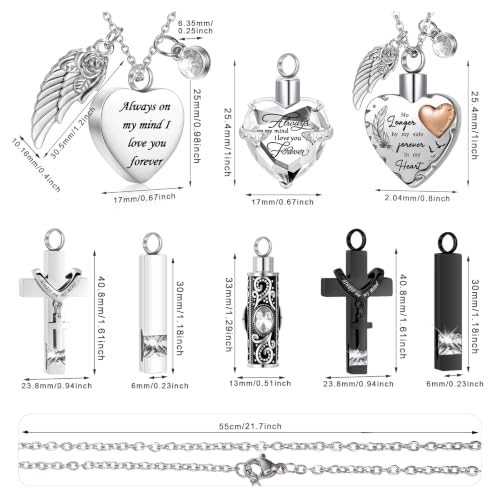 Henoyso 9 Pcs Cremation Urn Necklace for Ashes Heart Cross - color: White