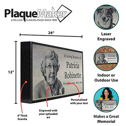 PlaqueMaker Stainless Steel and Granite Memorial Headstone - Markers for Lost Family Members, Infants, Loved Ones, Friends, Dogs, Cats, and Other Family Pets. (24 x 12 x 4) - size: 24 x 12 x 4"