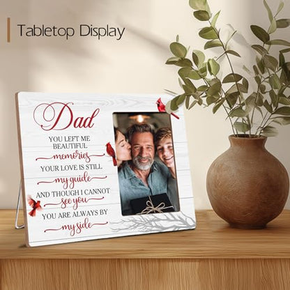Dad Memorial Wooden Picture Frame, Always By My Side Cardinal Gifts for Loss of Dad, Sympathy Gifts for Loss of Father, Fits 4x6 Photo Frame - color: White