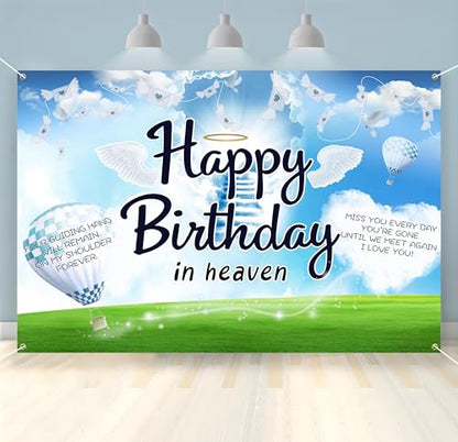 Funeral Remembrance Backdrop Happy Birthday in Heaven Photography Backdrop Meaningful Symbol to The Remembrance of Loved Ones Banner Mourning Photo Background Church Cemetery Photoshoot Props