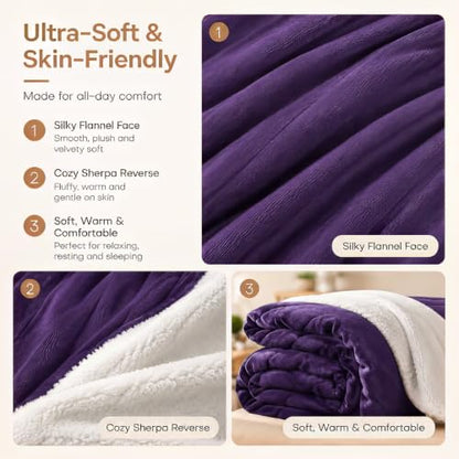 Electric Heated Blanket,Flannel and Sherpa,Throw 50x60 in,Purple,Great Gift - color: C-purple, size: 50x60inches-Throw