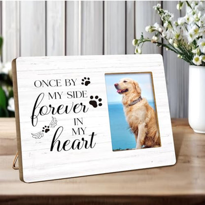 Pet Memorial Gifts for Dogs,Sympathy Gift for Loss of Dog,Remembrance Gifts for Loss of Dog,Once by My Side Forever in My Heart Wood Picture Frame - style: forever in my heart