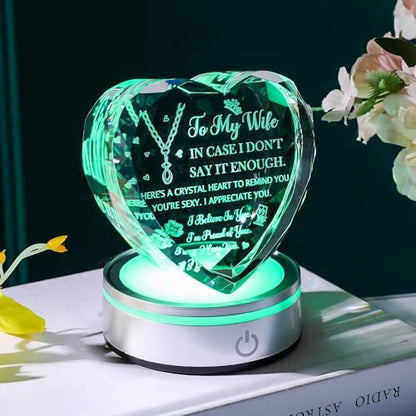 Crystal Heart Wife Gift Laser Engraved Love Message - color: Wife Gift-2
