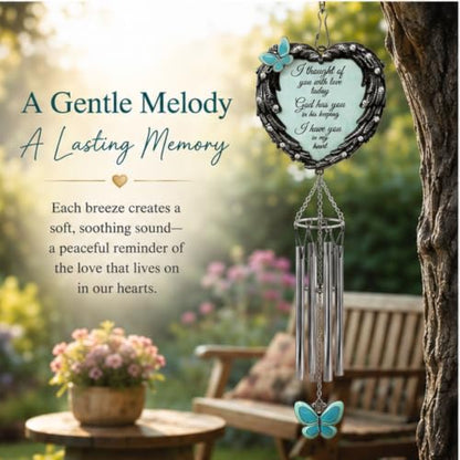 Memorial Wind Chimes Sympathy Gift for Loss of Loved One, Heart Angel Wings & Butterfly Design, “I Thought of You with Love Today” Remembrance Wind Chime, Bereavement Gift for Family or Friends, 23"