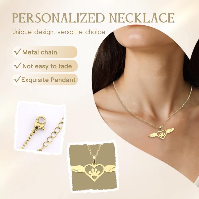 YangQian Sympathy Gift for Pet Owner Pet Memory Gifts for Dogs Cats Bereavement Gifts Paw Print Necklace Grieving Cat Dog Loss Gift - color: Angel Wing Pet Necklace