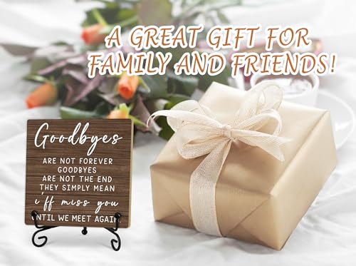 In Loving Memory Gifts for Loss of Loved One, Rustic Goodbyes Are Not Forever Wooden Sign, Memorial Quotes Wood Plaque With Iron Stand for Home Office Bedroom -1 - style: Dark Brown