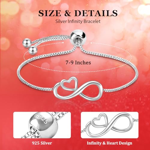 J.Fée Infinity Heart Bracelets for Women with 5A Cubic Zirconia, 925 Silver Bracelets for Women Adjustable Womens Bracelet Jewelry for Wife Girlfriend Her - color: Infinite Love#1
