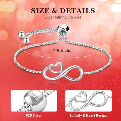 J.Fée Infinity Heart Bracelets for Women with 5A Cubic Zirconia, 925 Silver Bracelets for Women Adjustable Womens Bracelet Jewelry for Wife Girlfriend Her - color: Infinite Love#1
