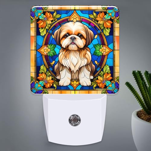 Shih Tzu Stained Glass Night Lights Plug into Wall for Room, Shih Tzu Night Light LED for Bedroom - color: Shih Tzu