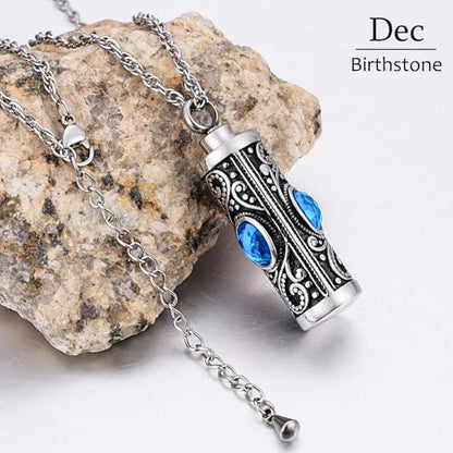 XIUDA Crystal Cremation Urn Necklace for Ashes Keepsake Stainless Steel Memorial Pendant with Flower - color: Sea Blue