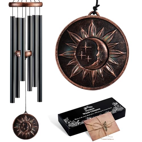 34" Sun Moon Star Wind Chimes for Outside, Vintage Deep Tone Decor - size: 34" Sun Moon Star