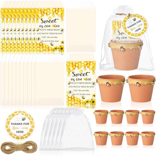 Ctosree 50 Sets Sweet As Can Bee Baby Shower Favors for Guests Honeybee Seed Packets Bulk Include Self Adhesive Seed Packets Flowerpot Thank You Tags Organza Bags for Sweet Bee Theme Baby Shower - color: Sweet Bee