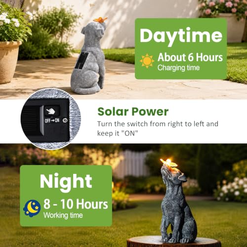 Goodeco Dog Statue with Solar Butterfly Garden Decor - color: Gray