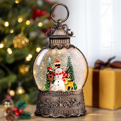 Christmas Snow Globes Lantern with Music, Snowman Snow Globes with Swirling Glitter Effects, USB/Battery Powered with 6-Hour Timer, Christmas Decorations - color: Snowman