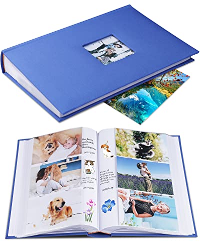 1DOT2 Photo Album for 4x6 Pictures with Writing Space, Blue | Holds 402 Photos,Linen Cover with Front Window, Acid-free Inner Pages, Ideal for Marriage Children Travel Family - color: Blue