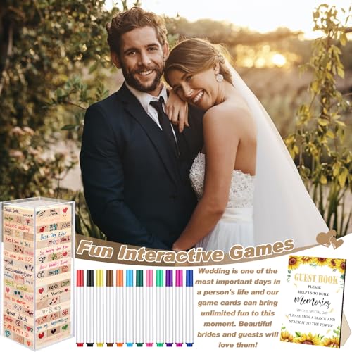 Beeveer 80 Pcs Wedding Guest Book Alternative Wooden Block Guest Book for Wedding Sign in Bridal Shower Decoration 54 Pcs Wooden Block Bridal Shower Game for Sign in, Reception(Sunflowers) - style: Sunflowers