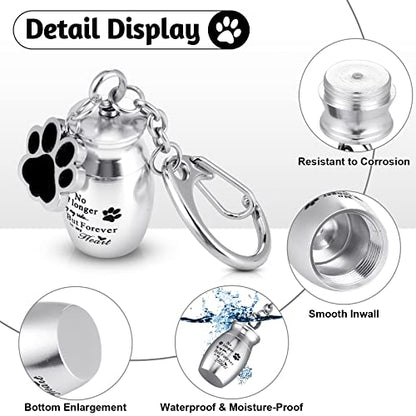Tudomro Cremation Pet Dog Urns Keychain for Ashes with Storage Bag Stainless Steel Small Cat Paw Memorial Keepsake Jewelry - color: Silver