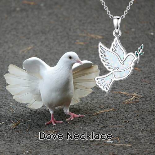 Dove/Hummingbird/Red Cardinal/Dragonfly/Butterfly Necklace 925 Sterling Silver Turquoise/Opal/MoonStone/Crystal/Malachite Bird Necklace Dove Pendant Jewelry for Women Men - color: Dove White Opal