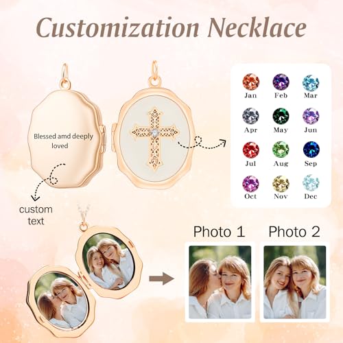 18K Gold Cross Locket Necklace for Women Holds Photo Necklace with Personalized Picture Necklaces Pendant 18 Inch Birthday Mother's Day for Women - color: Rose Gold Cross