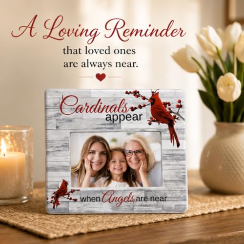 Memorial Picture Frame for Loss of Loved One, When Cardinals Appear Angels Are Near Photo Frame, Sympathy Condolence Gift, Cardinal Keepsake, Wood Grain Look, Holds 4x6 Photo, 8 x 7.25 Inch - size: Not Customized