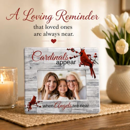 Memorial Picture Frame for Loss of Loved One, When Cardinals Appear Angels Are Near Photo Frame, Sympathy Condolence Gift, Cardinal Keepsake, Wood Grain Look, Holds 4x6 Photo, 8 x 7.25 Inch - size: Not Customized