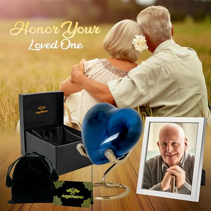 Heart Urn with Stand & Box Keepsake Urn for Human Ashes Mini Cremation Urn for Men & Women (Blue) - color: Blue