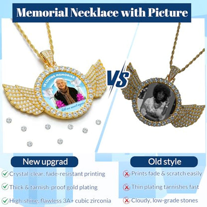 HJX Custom Circle Chain with Wings, Memorial Picture Necklace for Men Womem - color: 2-wing Memorial