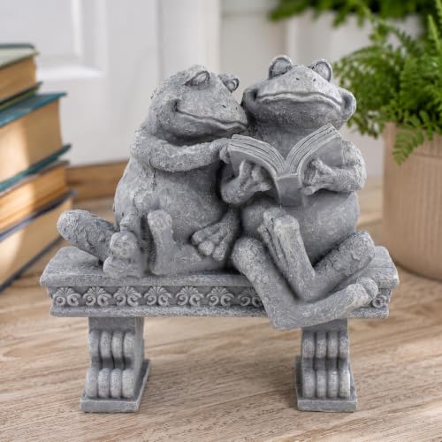 Frog Garden Statue Outdoor Decor, Cute Vintage Frogs Reading a Book on Bench Resin Sculpture, Animal Yard Art for Patio, Lawn, Yard, Housewarming Garden Gifts for Women (Grey) - color: Grey Reading Frog