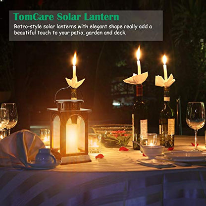 TomCare Flickering Flame Solar Lights Outdoor Metal Hanging Lantern, 2 Pack - size: 2 Pack, style: Gorgeous-Bronze